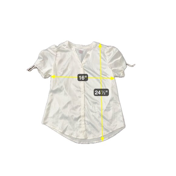No Boundaries Womens White Short Sleeve Buttoned Blouse Ruched Tie Cuffs Sz M - Picture 6 of 10